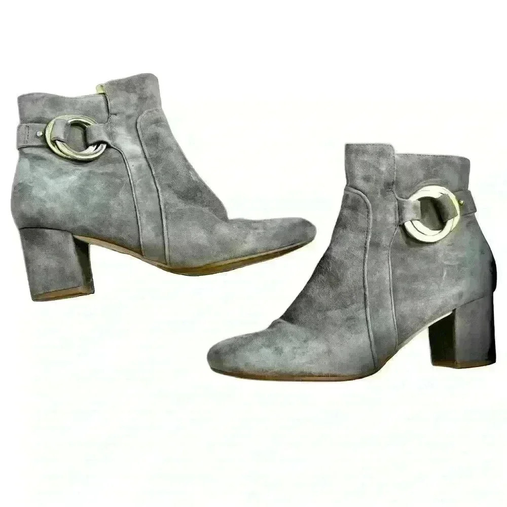 Karl Lagerfield Paris leather suede gray buckle ankle boots 8m